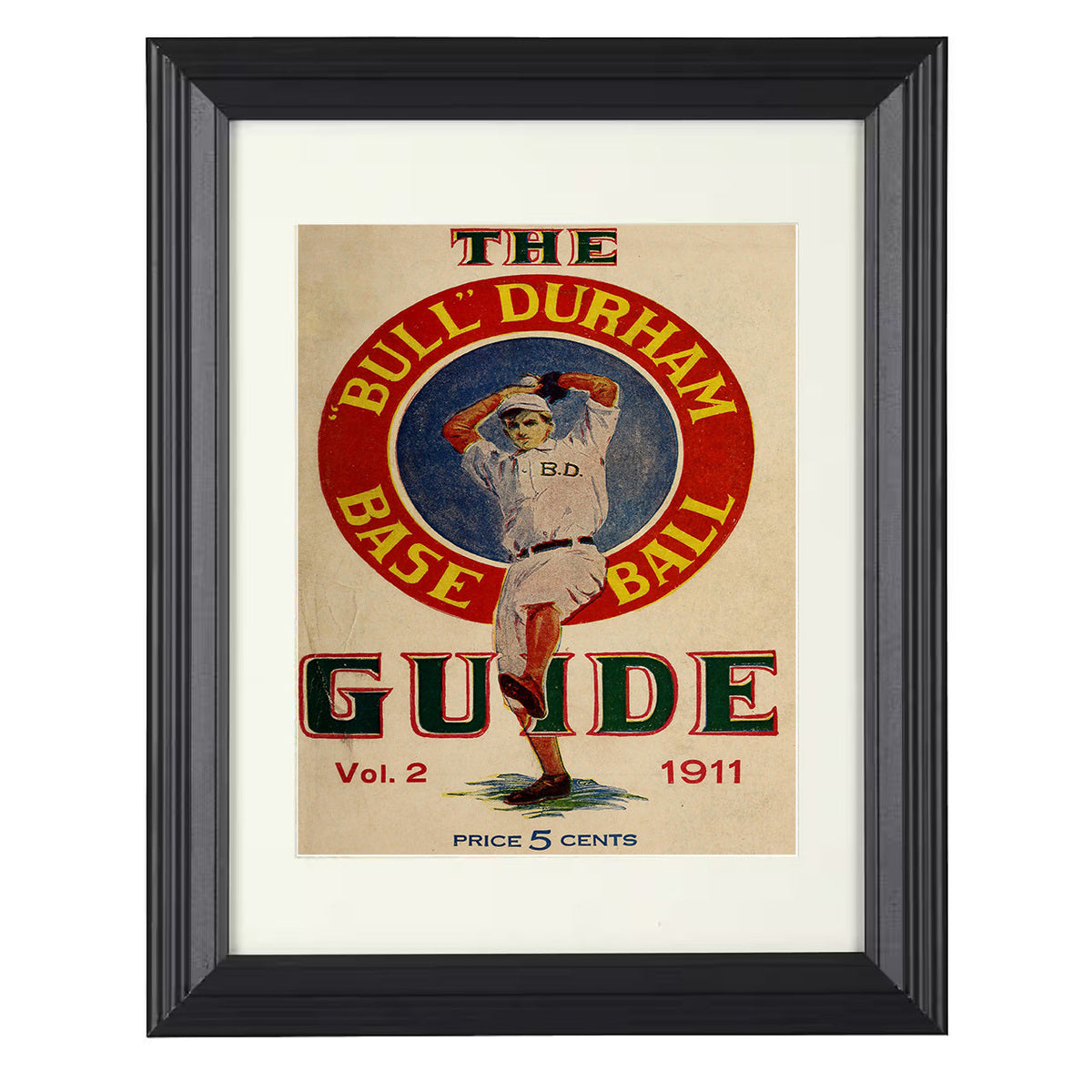 Bull Durham Baseball Guide - 1911 Guide Cover 8x10 Beveled Frame baseball wall art