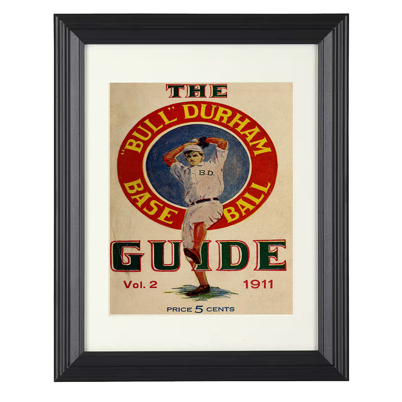 Baseball Poster - Bull Durham Baseball Guide - 1911 Guide Cover 8x10 black beveled framed baseball wall art