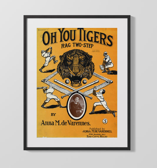 Oh You Tigers - Rag Two - Step Sheet Music Cover 8x10 Canvas baseball wall art