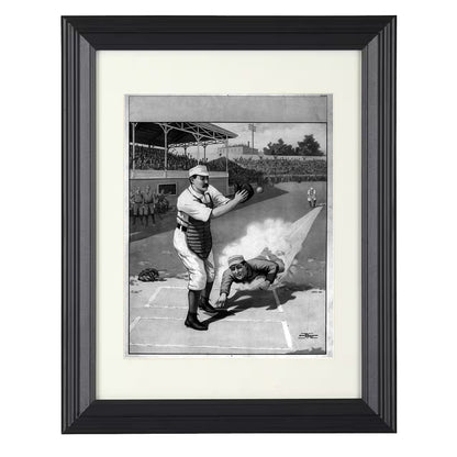 Safe at Home - Vintage Baseball Lithograph 8x10 Beveled Frame baseball wall art