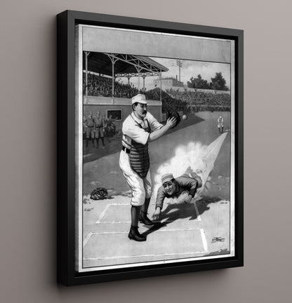 Safe at Home - Vintage Baseball Lithograph 8x10 Framed Canvas baseball wall art