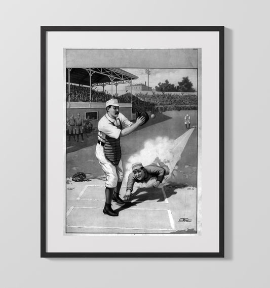 Safe at Home - Vintage Baseball Lithograph 8x10 Canvas baseball wall art