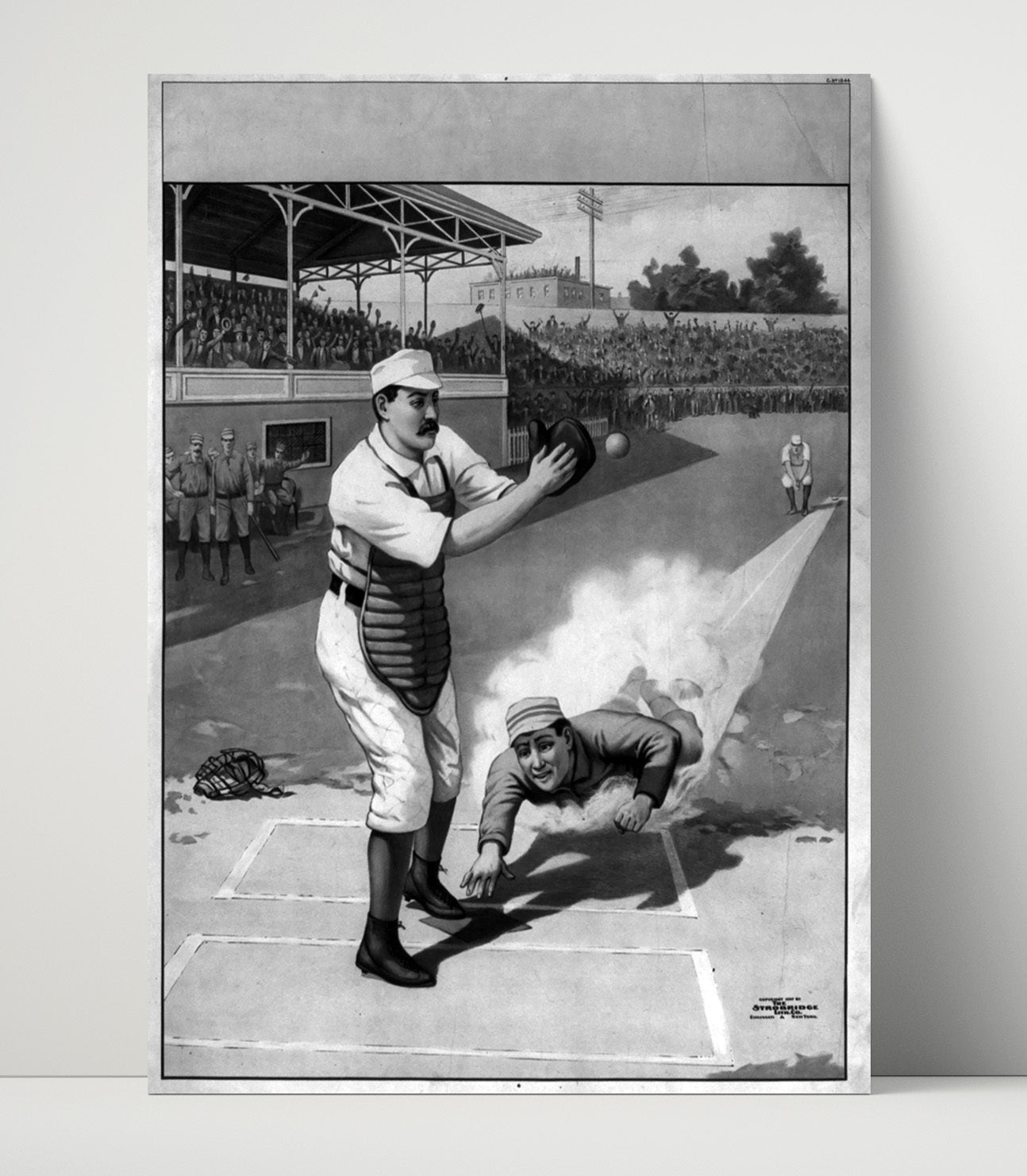 Safe at Home - Vintage Baseball Lithograph Wall Art 16x20 Unframed Print wall art print – Baseball Wall Art decor