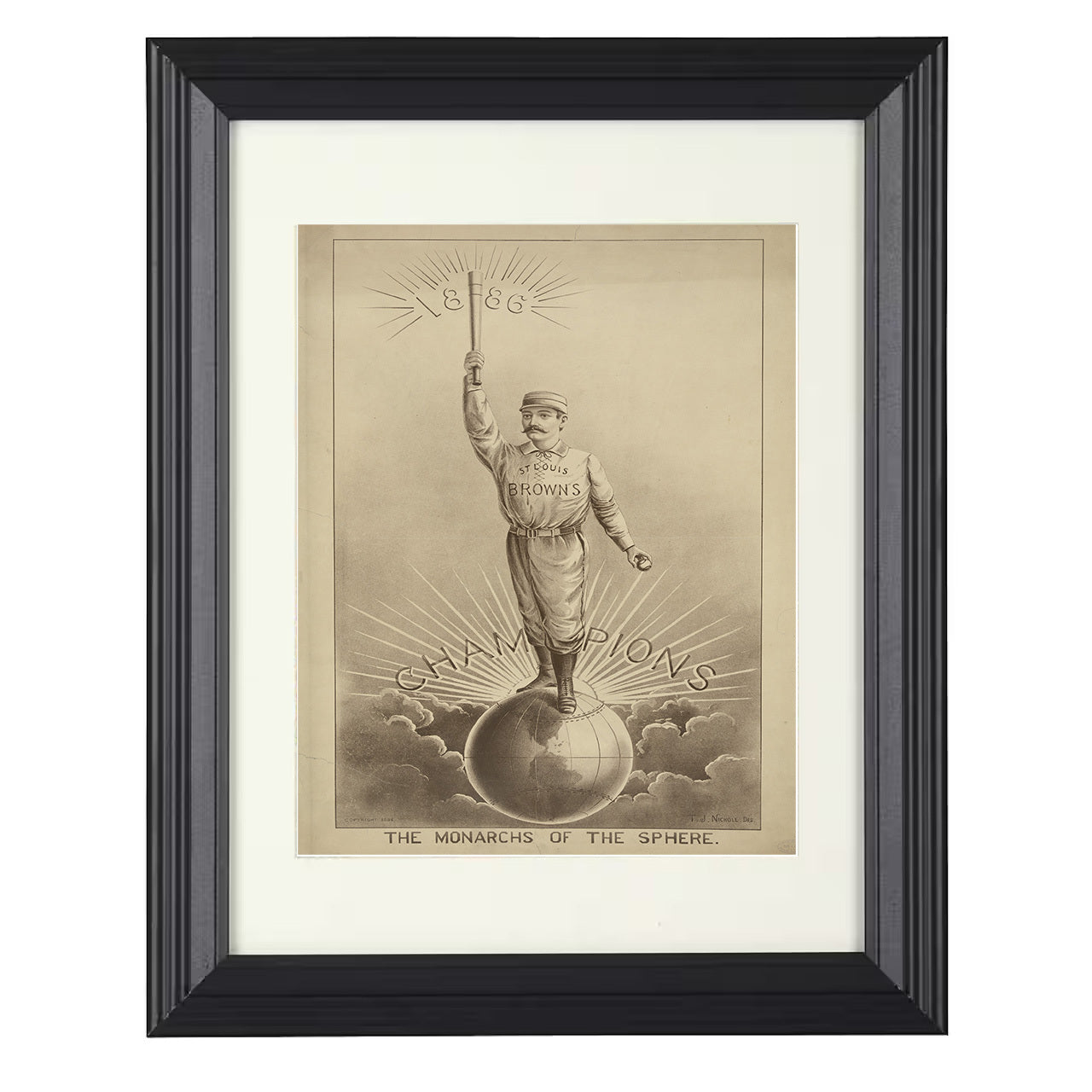 Baseball Poster - St Louis Browns - Monarchs of the Sphere 1886 8x10 black beveled framed baseball wall art