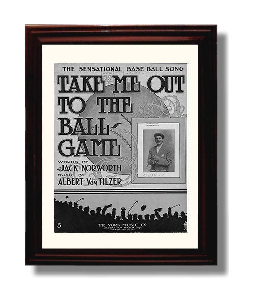 Take Me Out To The Ball Game - Sheet Music Cover Baseball Wall Art 8x10 Beveled Frame wall art print – Baseball Wall Art decor
