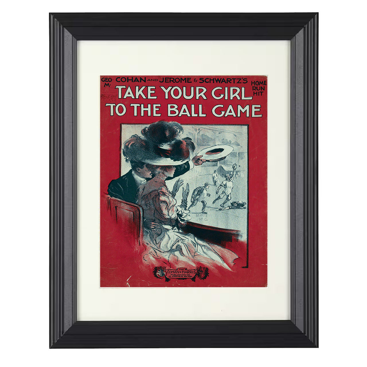 Baseball Poster - Take Your Girl To The Ball Game - Sheet Music Cover 8x10 black beveled framed baseball wall art