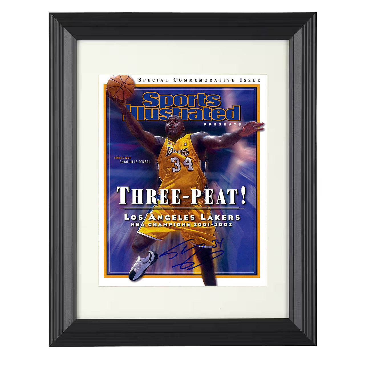 Shaquille O'Neal Lakers Three Peat SI Special 2002 basketball print - 8x10 Beveled Frame wall art