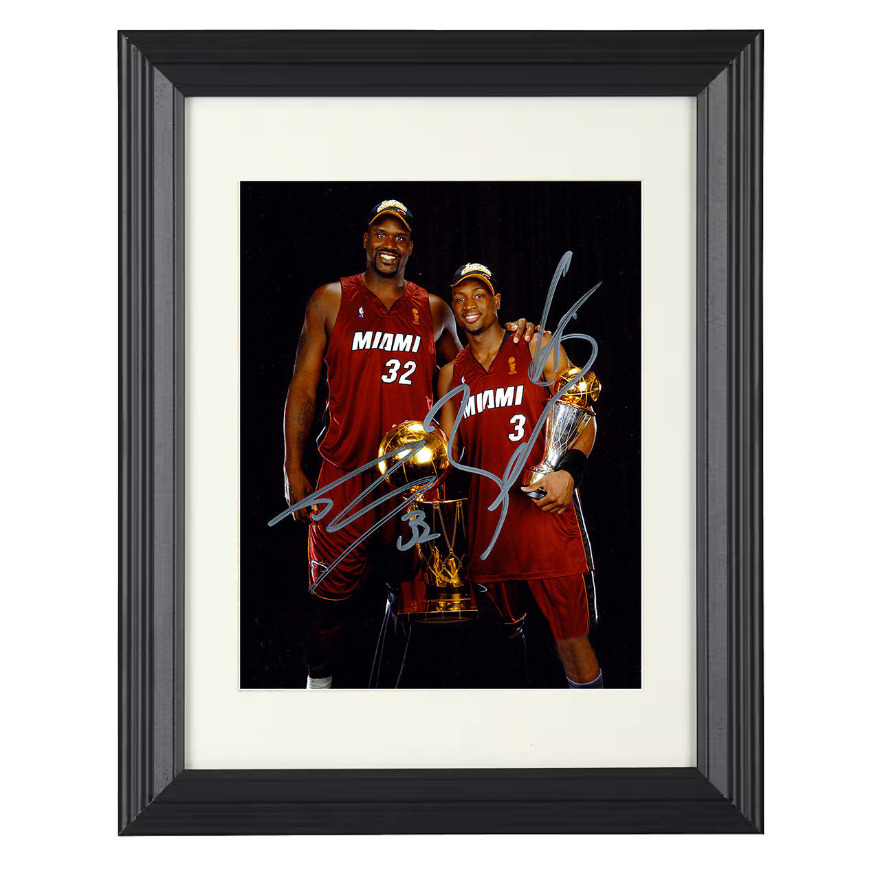 Shaquille ONeal and Dwyane Wade Miami Basketball Championship Trophy Portrait Spotlight Basketball Wall Art 16x20 Unframed Print basketball wall art print