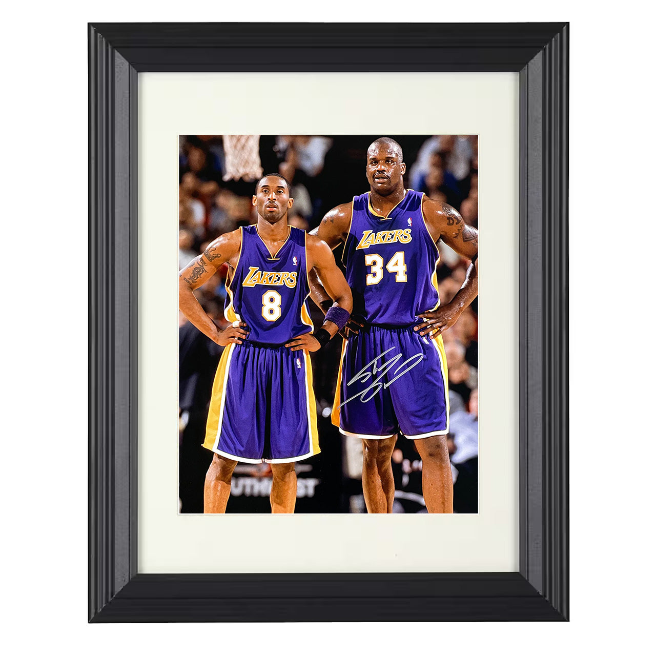 Shaquille ONeal and Kobe Bryant Los Angeles Basketball Courtside Duo Spotlight Basketball Wall Art 16x20 Unframed Print basketball wall art print