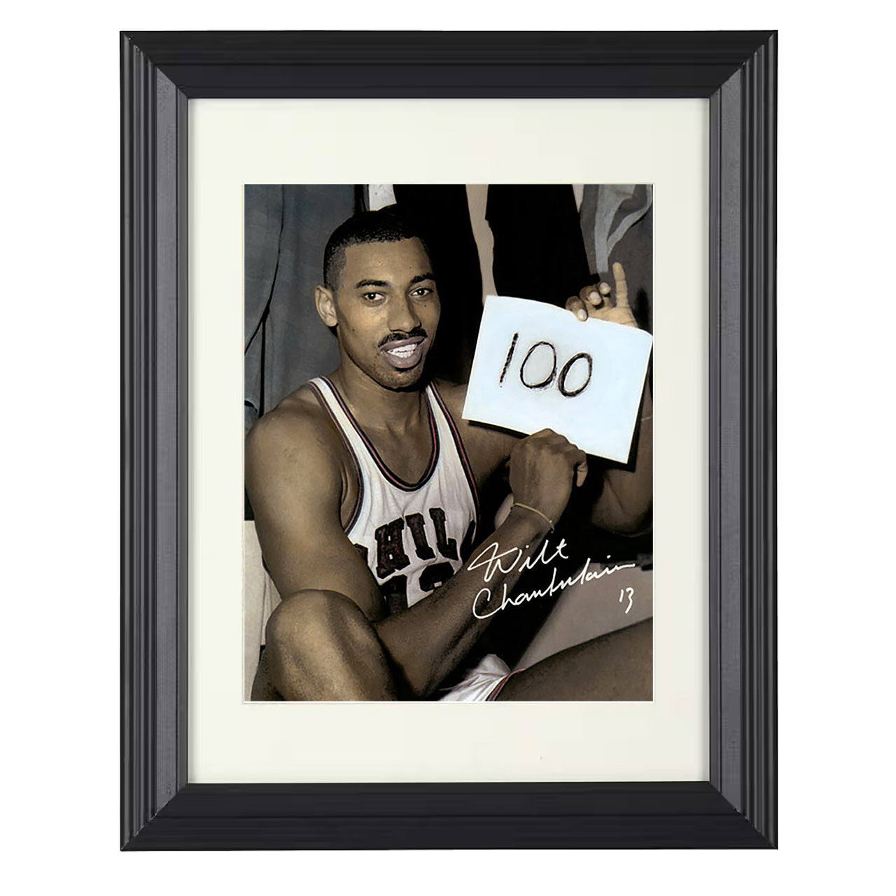 Wilt Chamberlain Philadelphia Basketball 100 Point Game Immortal Night Spotlight basketball print - 8x10 Beveled Frame wall art