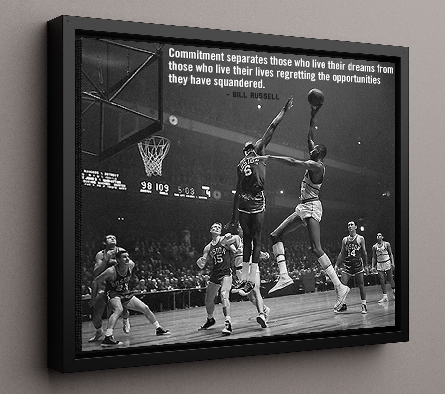 Bill Russell Celtics Block Quote basketball print - 16x20 Framed Canvas wall art