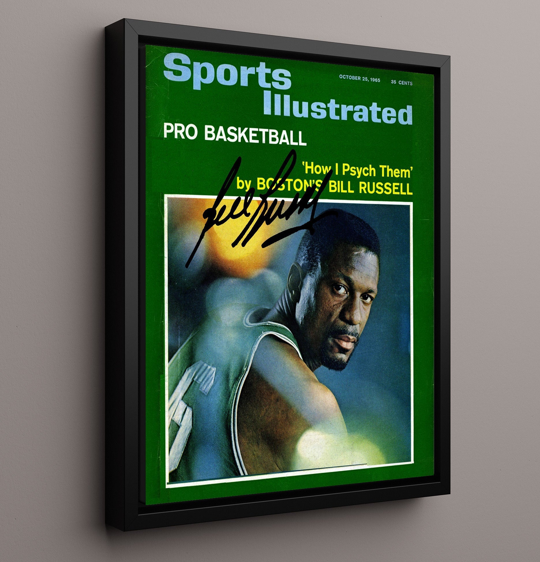 Bill Russell How I Psych Them SI Cover October 1965 basketball print - 16x20 Framed Canvas wall art