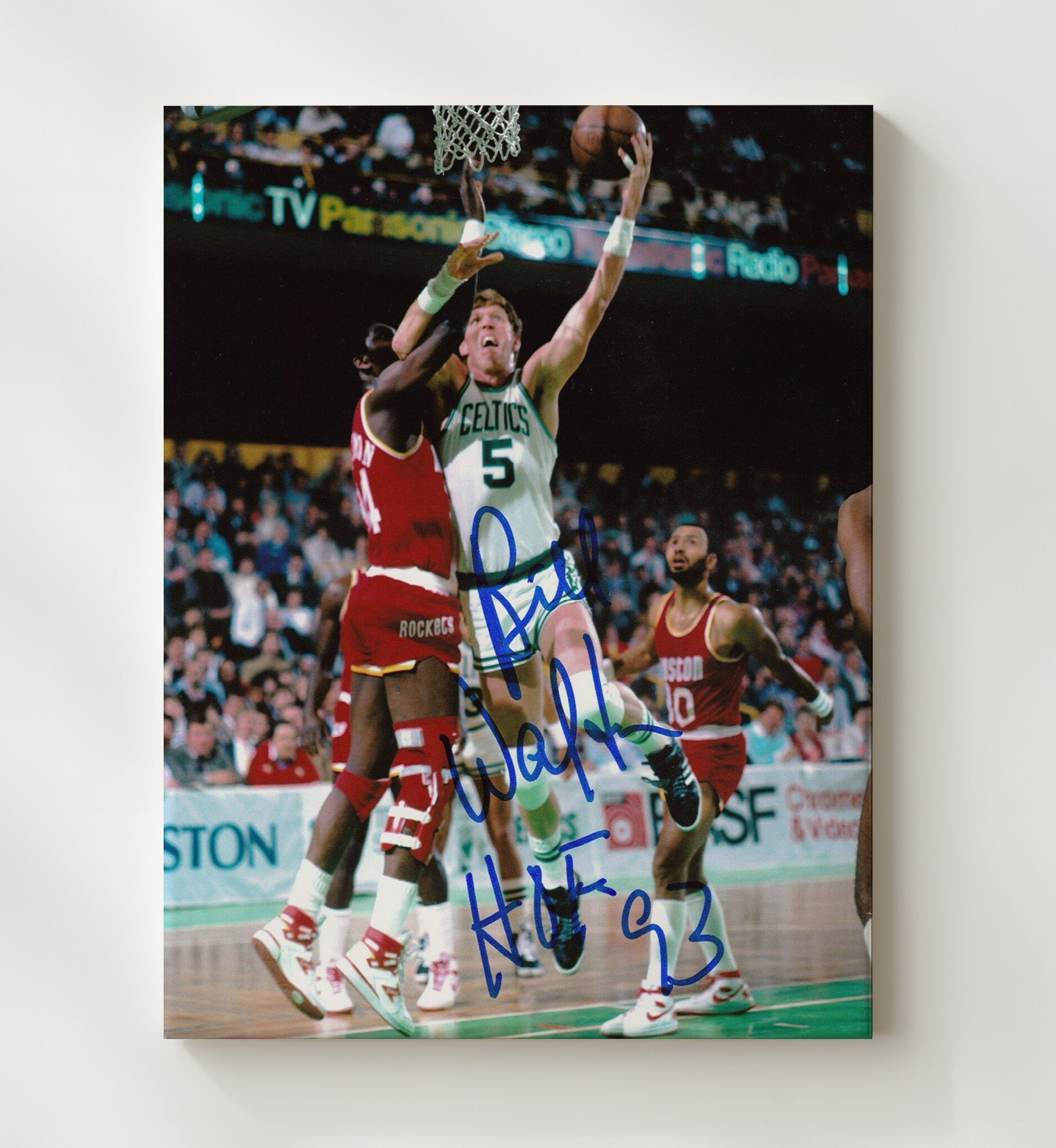 Bill Walton Rim Attack Over Houston Defender Basketball Wall Art 20x24 Canvas basketball wall art print