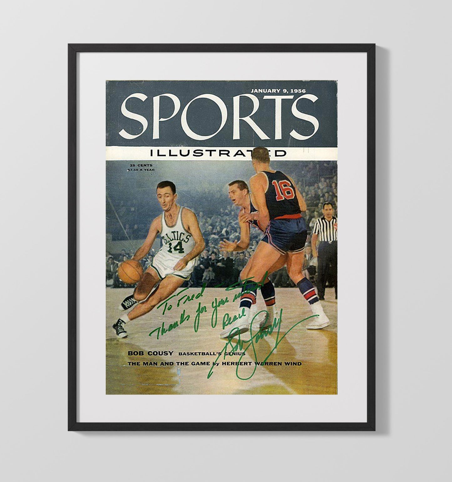 Bob Cousy SI Cover January 9 1956 Celtics Action Basketball Wall Art 16x20 Gallery Frame basketball wall art print