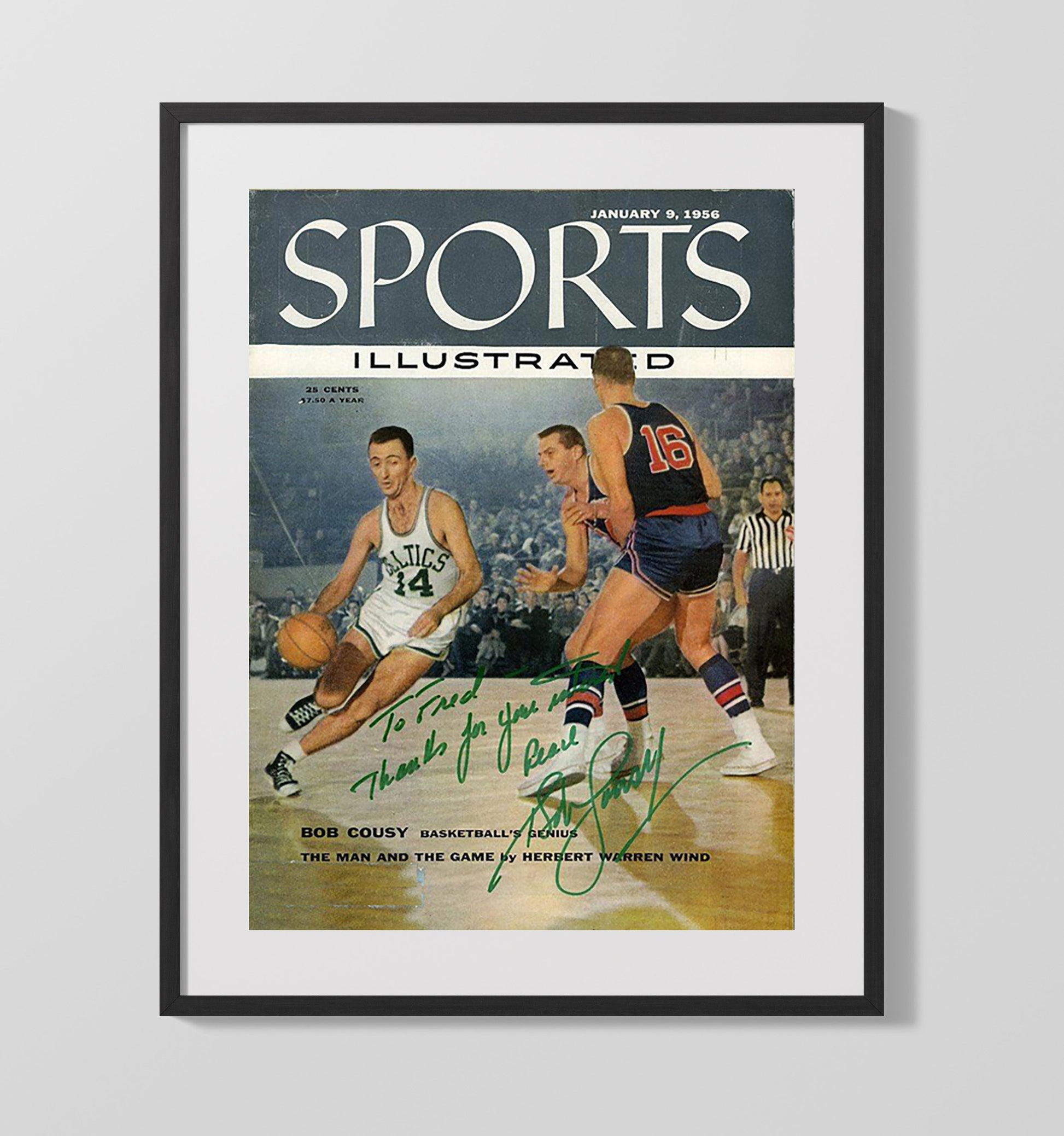 Bob Cousy SI Cover January 9 1956 Celtics Action Basketball Wall Art 16x20 Gallery Frame basketball wall art print