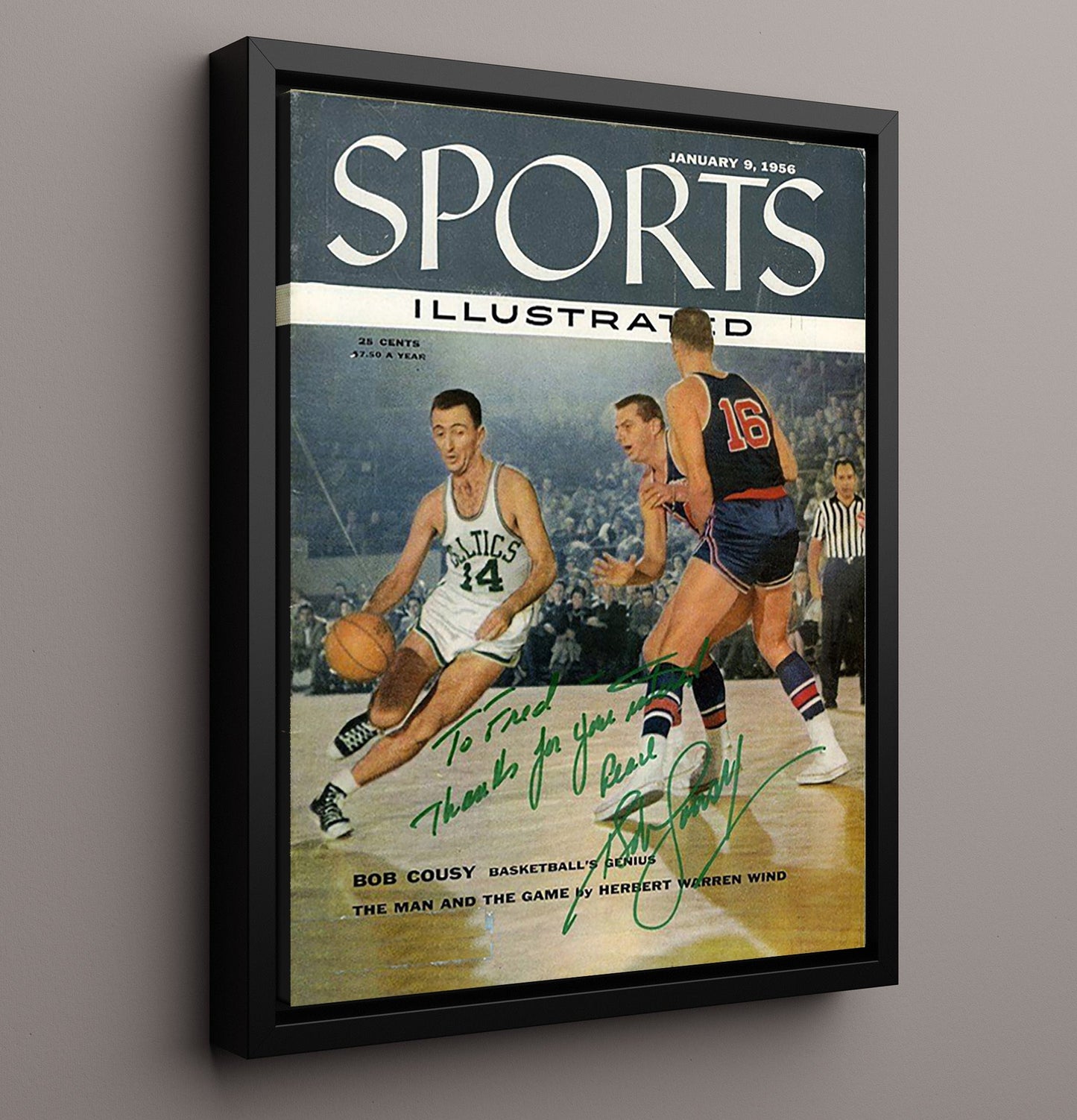 Bob Cousy SI Cover January 9 1956 Celtics Action basketball print - 16x20 Framed Canvas wall art