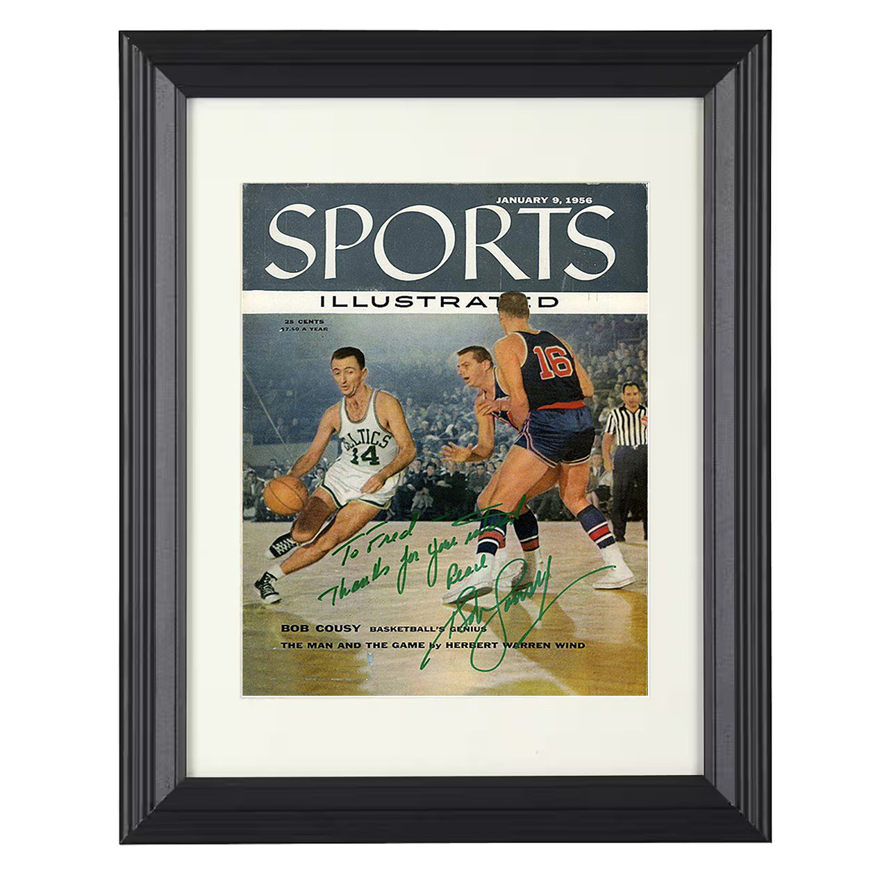 Bob Cousy - Celtics Action 01/09/1956 SI 8x10 framed basketball wall art