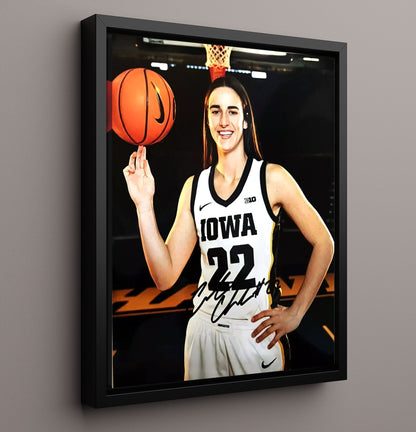 Caitlin Clark Iowa Phenom Spotlight Basketball Wall Art 16x20 Framed Canvas basketball wall art print