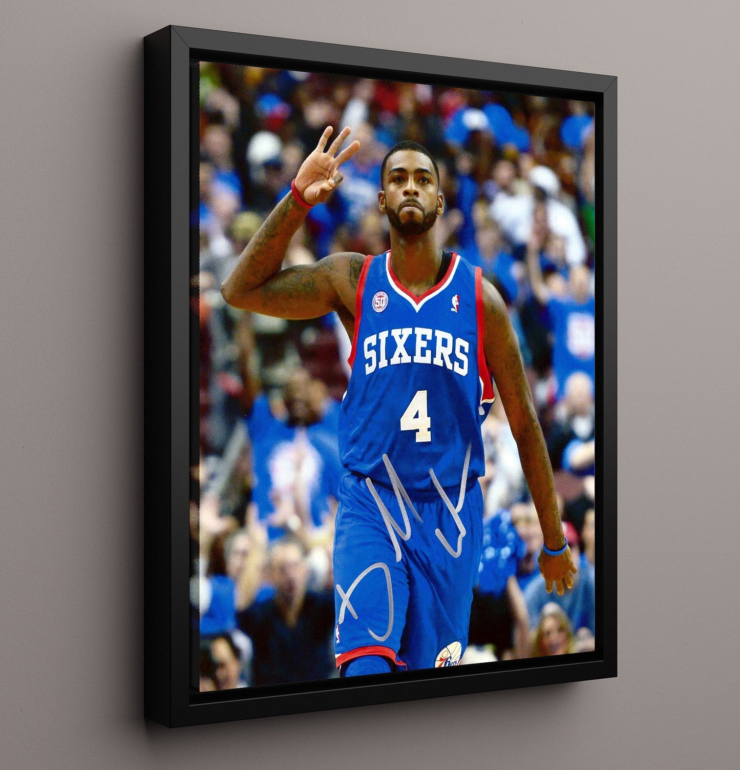 Chris Webber Philadelphia Basketball Three Finger Signal Spotlight basketball print - 16x20 Framed Canvas wall art