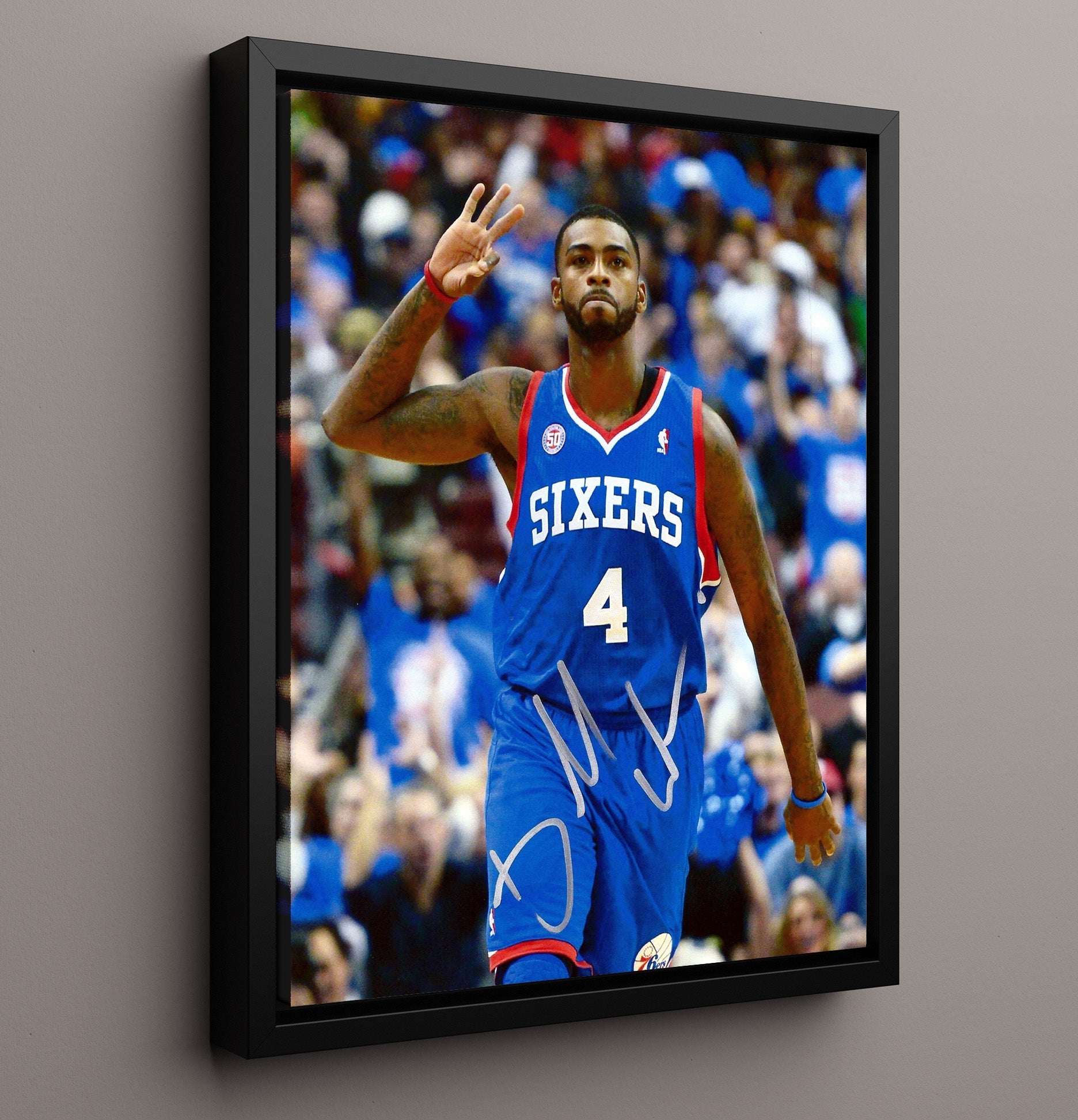 Chris Webber Philadelphia Three Finger Signal Spotlight Basketball Wall Art 16x20 Framed Canvas basketball wall art print