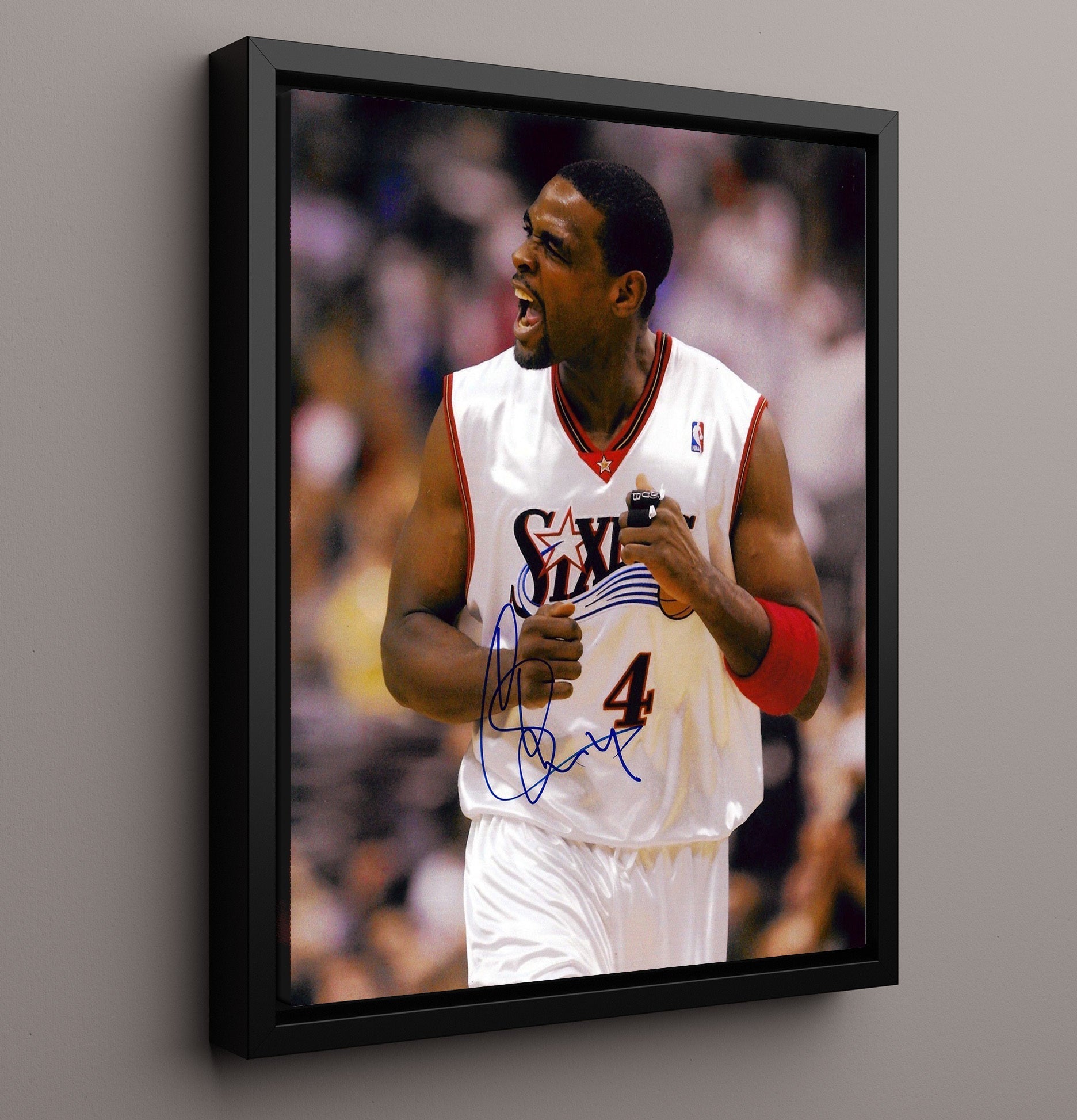 Chris Webber Philadelphia Tenure Game Intensity Basketball Wall Art 16x20 Framed Canvas basketball wall art print