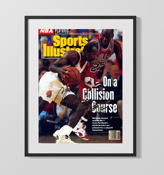 Clyde Drexler Collision Course SI Cover May 1992 basketball print - 16x20 Gallery Frame wall art