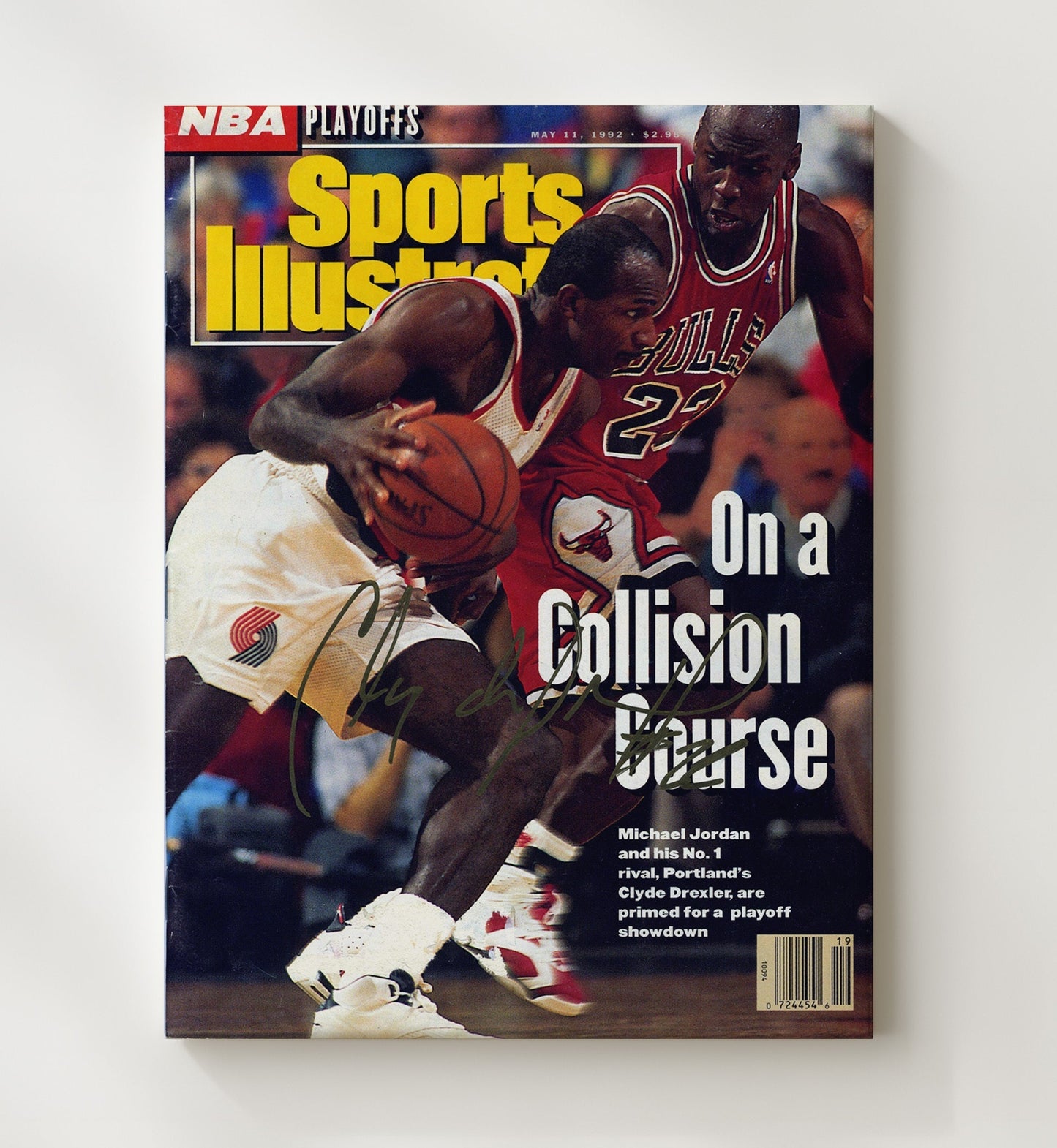 Clyde Drexler Collision Course SI Cover May 1992 basketball print - 20x24 Canvas wall art