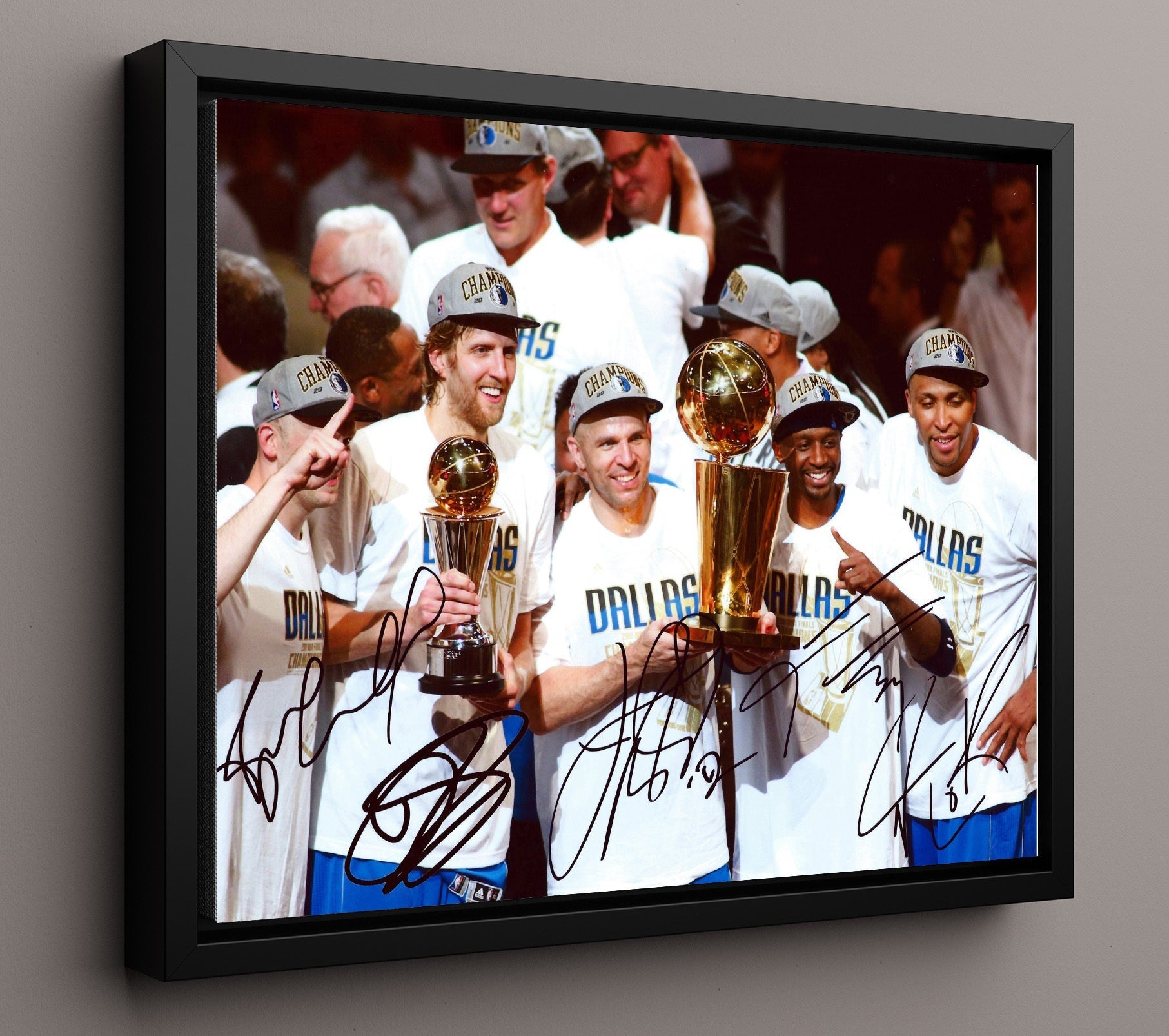 Dallas Mavericks 2011 Championship Celebration Basketball Wall Art 16x20 Framed Canvas basketball wall art print