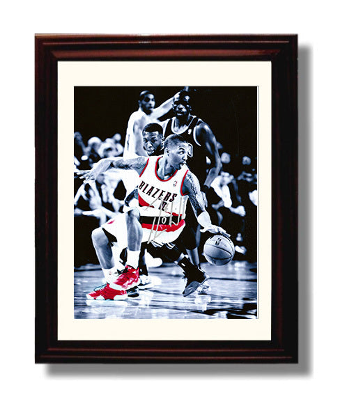Damian Lillard Blazers Black White Spotlight Dribble Basketball Wall Art 8x10 Beveled Frame basketball wall art print