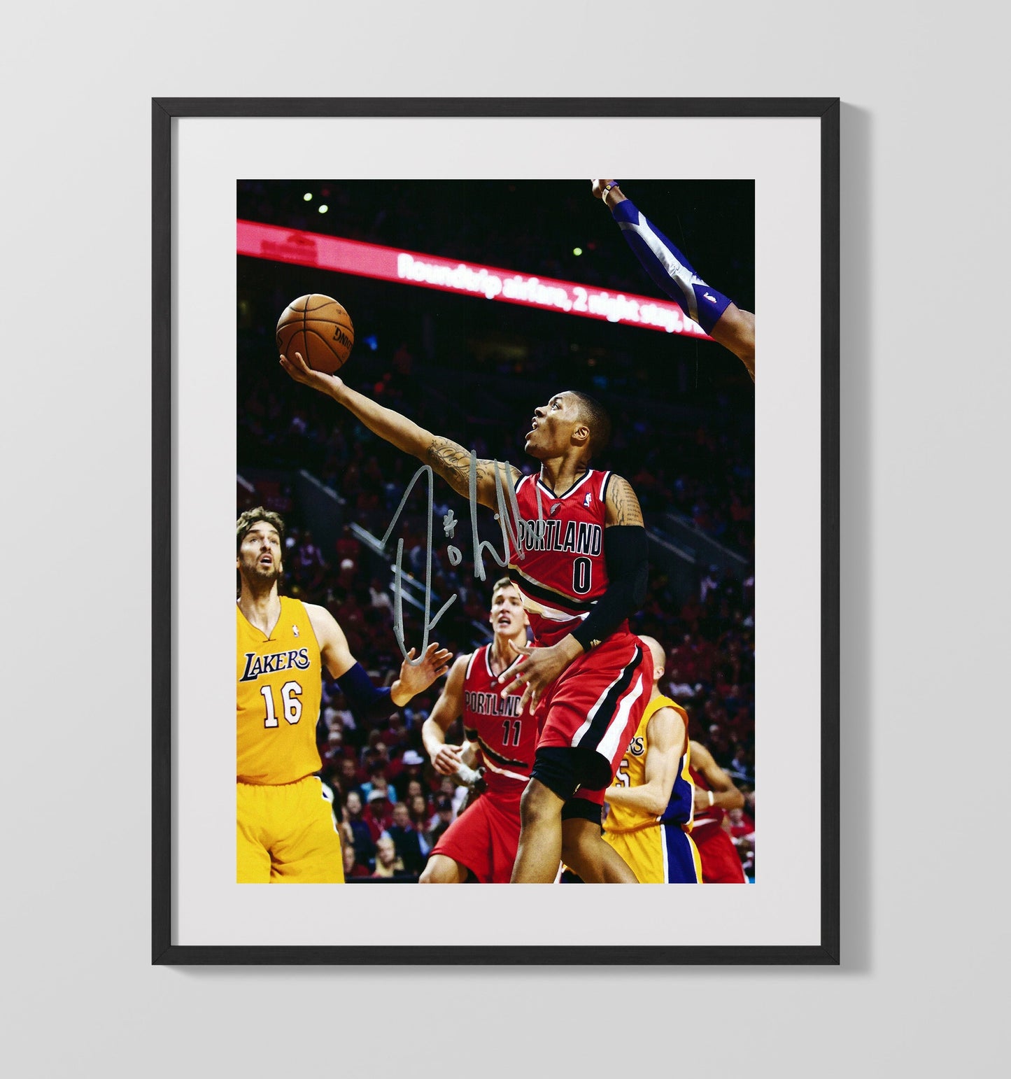 Damian Lillard Blazers Logo Drive to the Rim Basketball Wall Art 16x20 Gallery Frame basketball wall art print