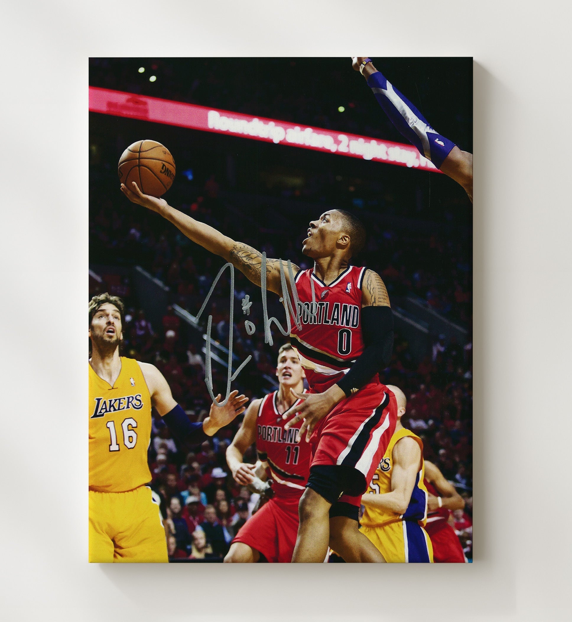 Damian Lillard Blazers Logo Drive to the Rim basketball print - 20x24 Canvas wall art