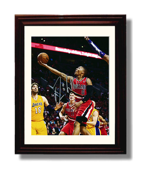 Damian Lillard Blazers Logo Drive to the Rim Basketball Wall Art 8x10 Beveled Frame basketball wall art print
