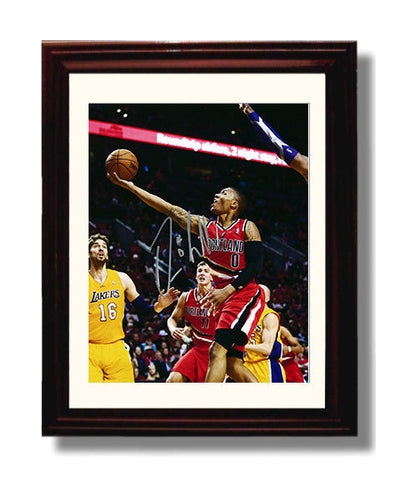 Damian Lillard Blazers Logo Drive to the Rim Basketball Wall Art 8x10 Beveled Frame basketball wall art print