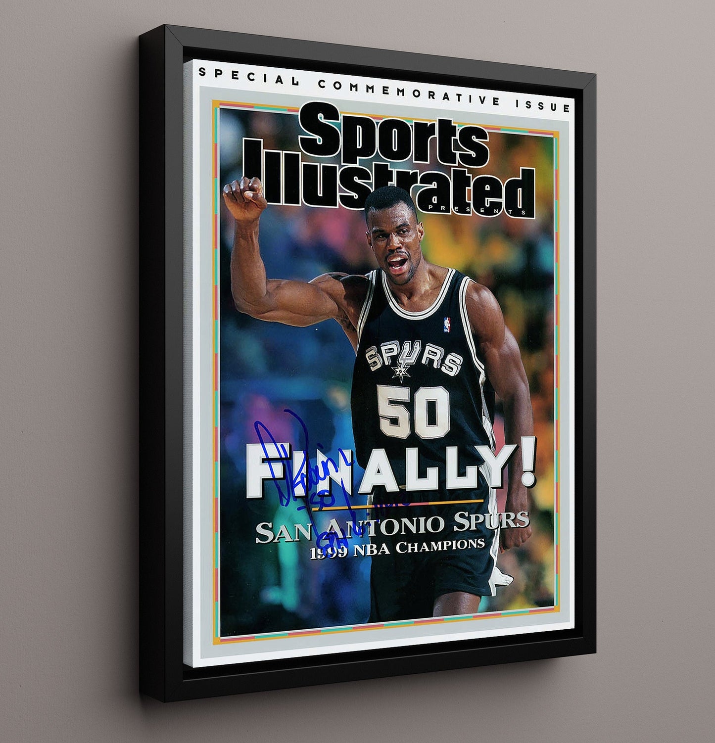 David Robinson SI Cover 1999 Spurs Championship Rally Basketball Wall Art 16x20 Framed Canvas basketball wall art print