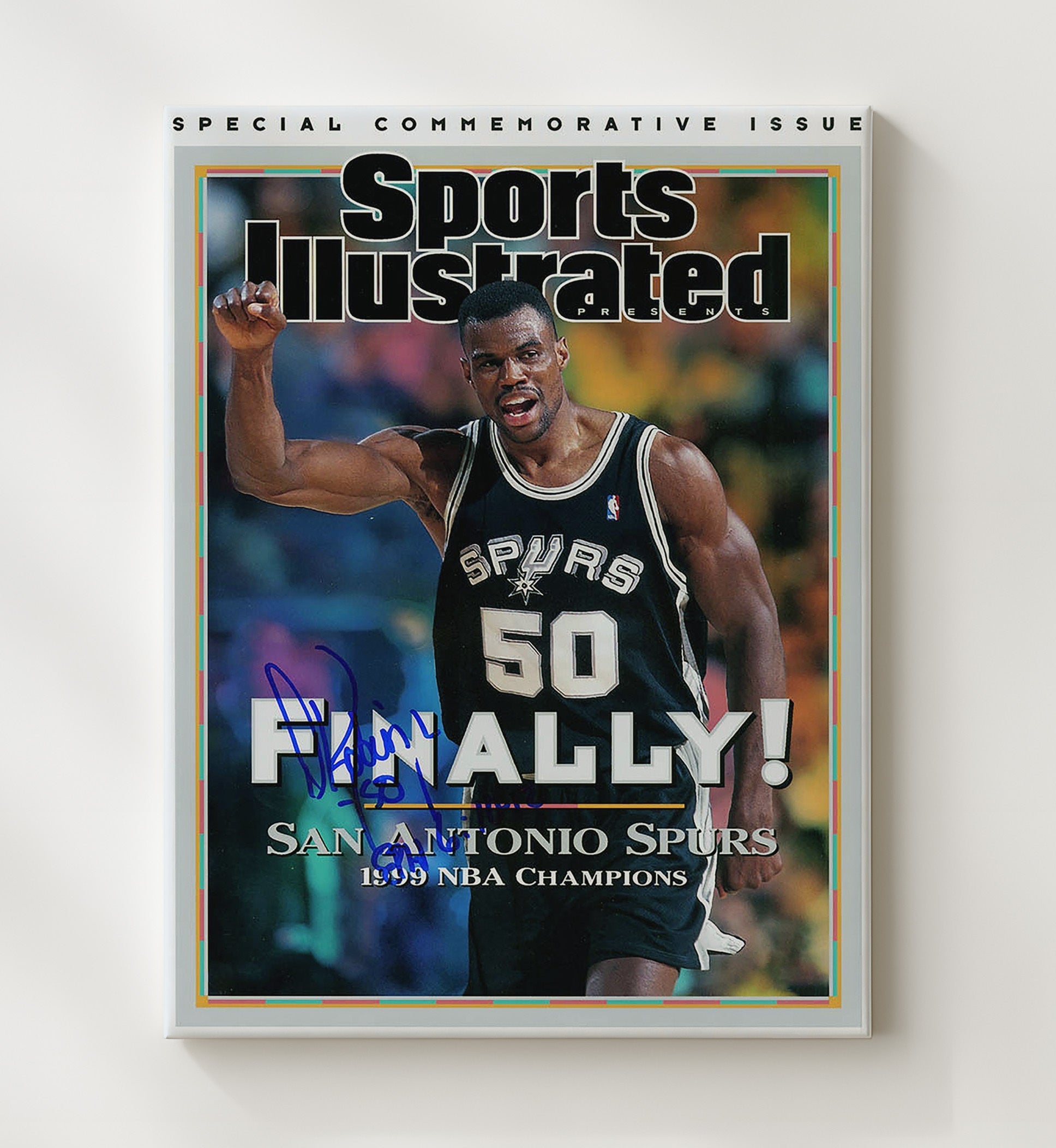 David Robinson SI Cover 1999 Spurs Championship Rally basketball print - 20x24 Canvas wall art
