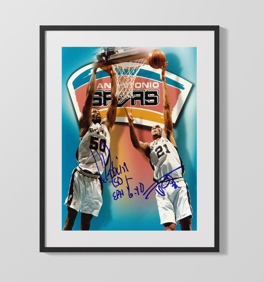 David Robinson and Tim Duncan San Antonio Basketball Twin Towers Rise Spotlight basketball print - 16x20 Gallery Frame wall art