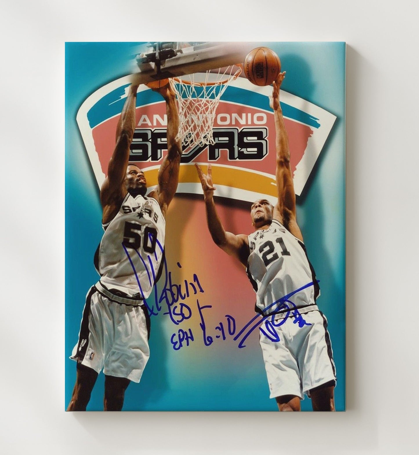 David Robinson and Tim Duncan San Antonio Basketball Twin Towers Rise Spotlight Basketball Wall Art 20x24 Canvas basketball wall art print