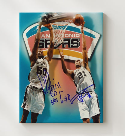 David Robinson and Tim Duncan San Antonio Basketball Twin Towers Rise Spotlight Basketball Wall Art 20x24 Canvas basketball wall art print