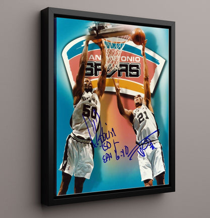 David Robinson and Tim Duncan San Antonio Basketball Twin Towers Rise Spotlight Basketball Wall Art 16x20 Framed Canvas basketball wall art print