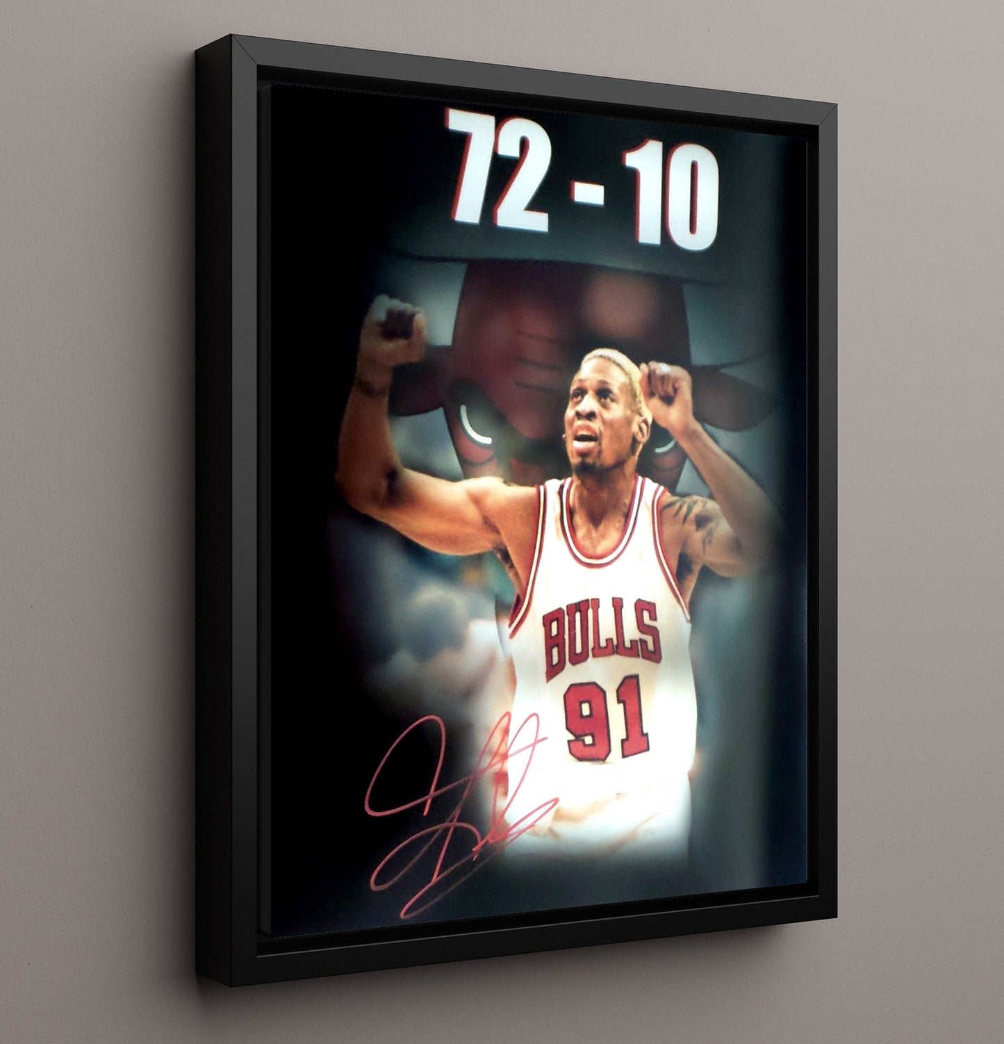 Dennis Rodman 72 10 Bulls Defensive Force basketball print - 16x20 Framed Canvas wall art