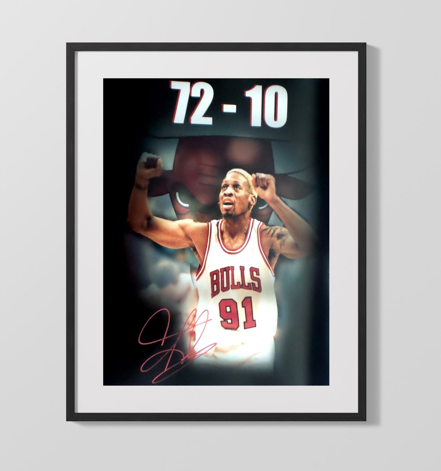 Dennis Rodman 72 10 Bulls Defensive Force basketball print - 16x20 Gallery Frame wall art