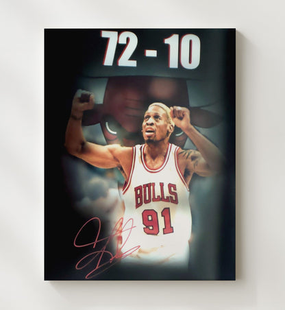 Dennis Rodman 72 10 Bulls Defensive Force Basketball Wall Art 20x24 Canvas basketball wall art print