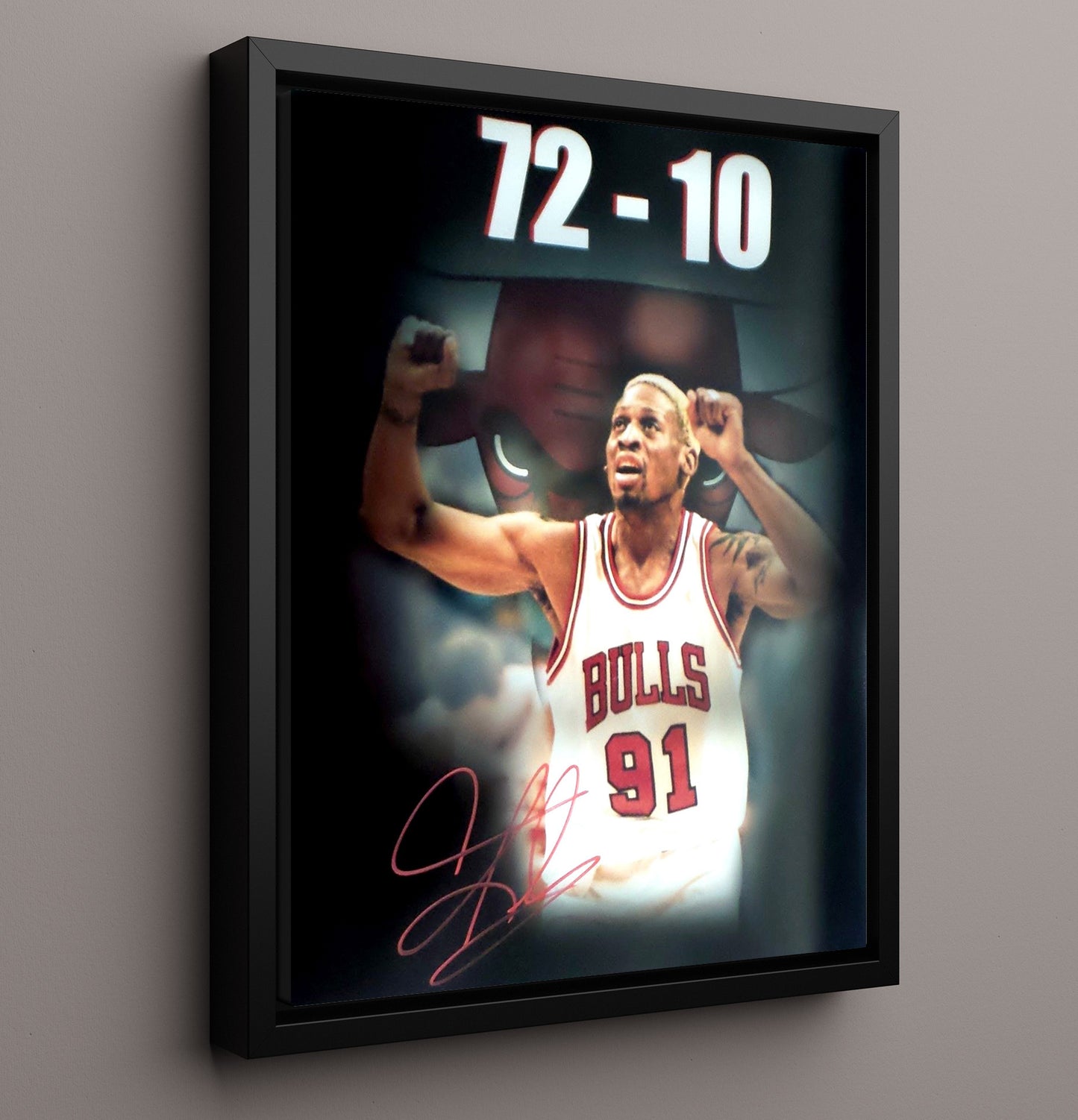 Dennis Rodman 72 10 Bulls Defensive Force basketball print - 16x20 Framed Canvas wall art