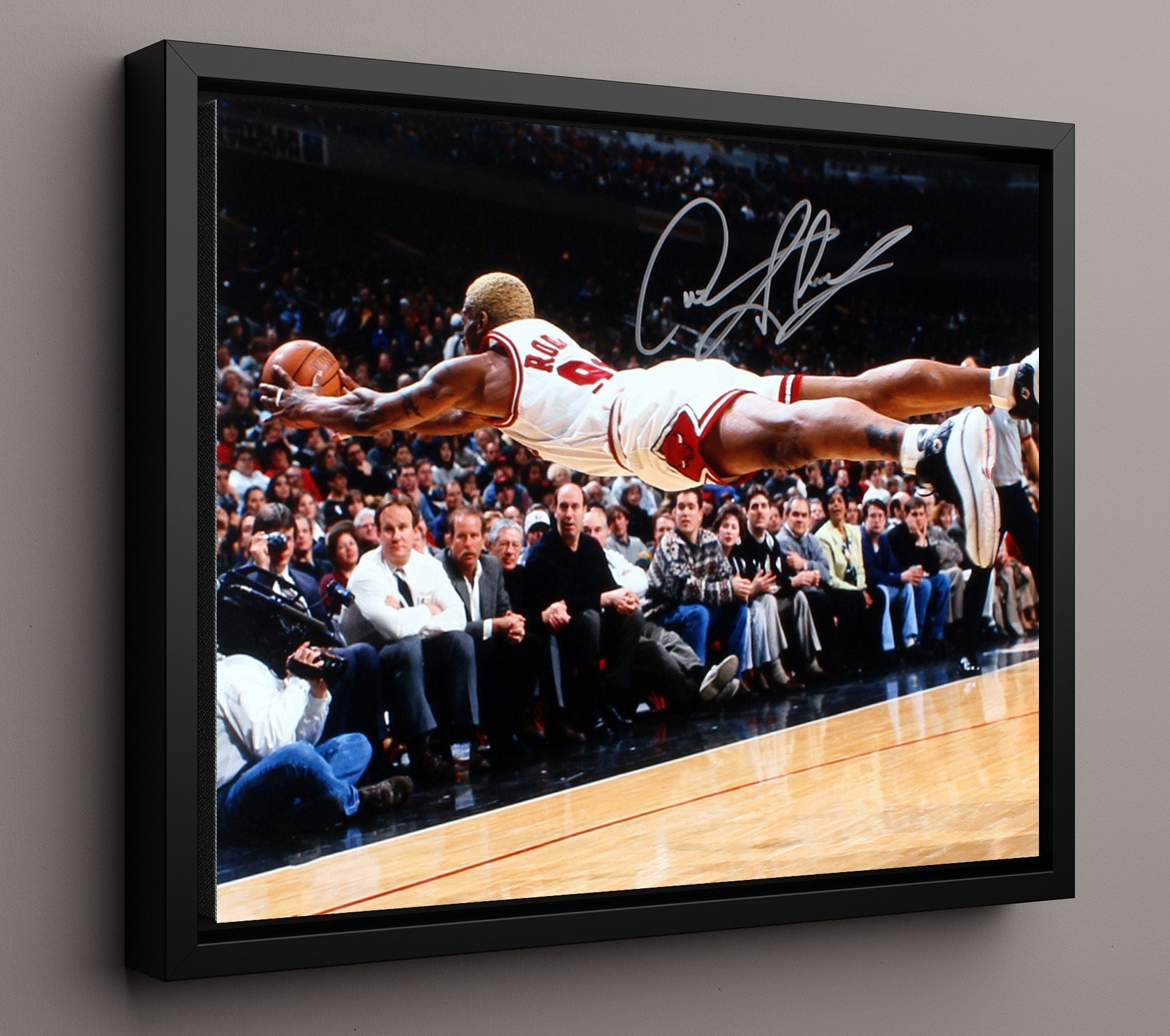 Dennis Rodman Bulls Hustle Dive Play Basketball Wall Art 16x20 Framed Canvas basketball wall art print