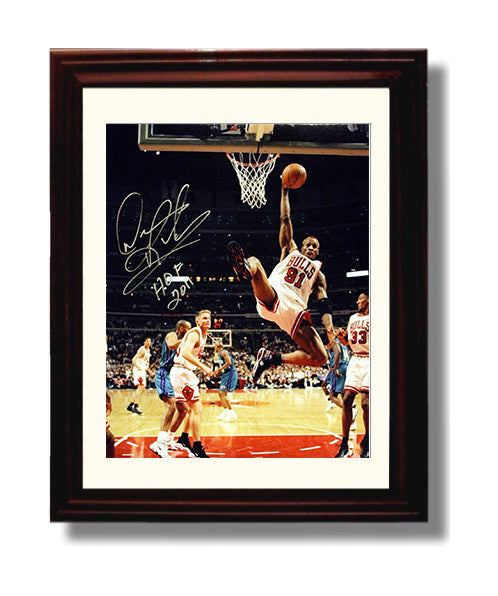 Dennis Rodman Hall of Fame Elevation vs New York Basketball Wall Art 8x10 Beveled Frame basketball wall art print