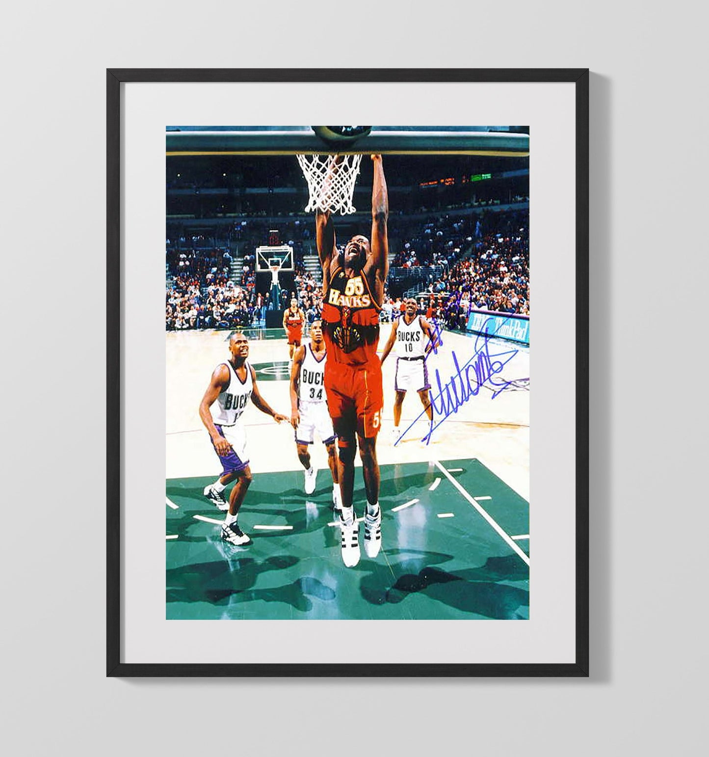 Dikembe Mutombo Atlanta Power Finish Finger Wag Moment Basketball Wall Art 16x20 Gallery Frame basketball wall art print
