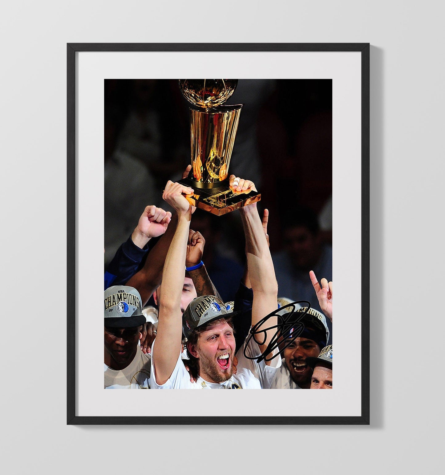 Dirk Nowitzki Dallas Finals Trophy Triumph basketball print - 16x20 Gallery Frame wall art
