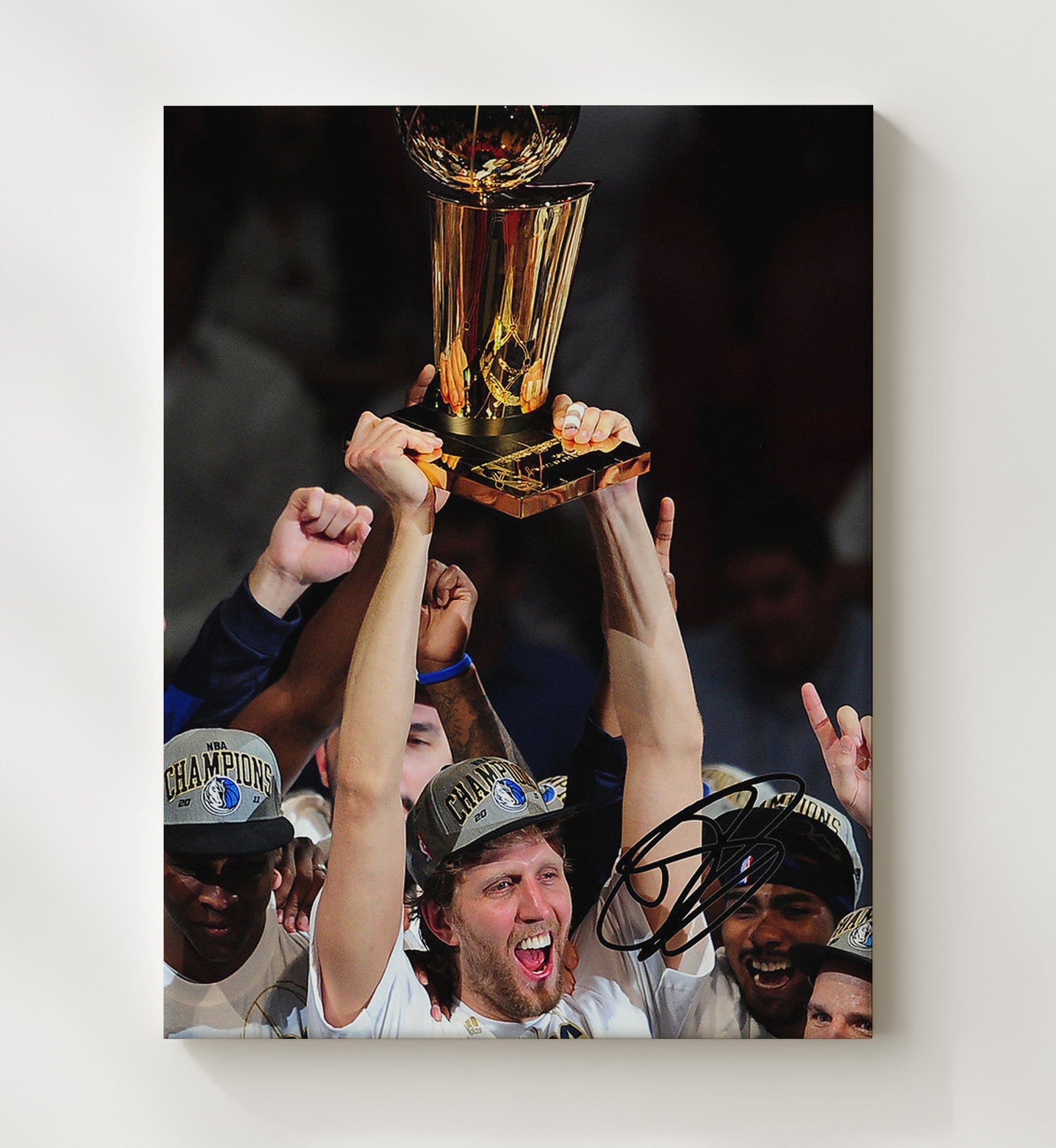 Dirk Nowitzki Dallas Finals Trophy Triumph Basketball Wall Art 20x24 Canvas basketball wall art print