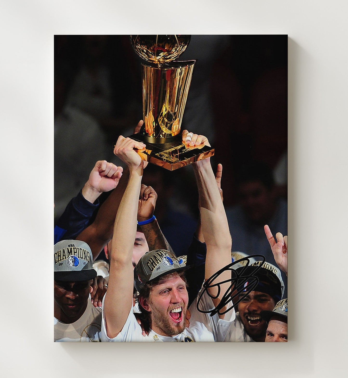 Dirk Nowitzki Dallas Finals Trophy Triumph basketball print - 20x24 Canvas wall art