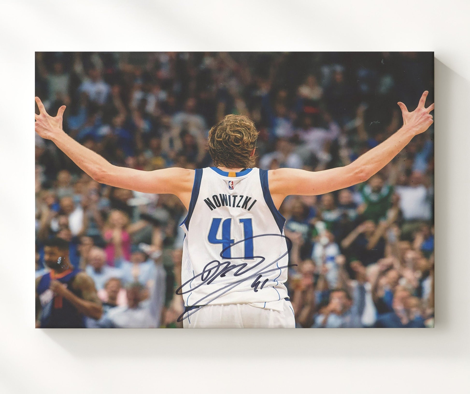 Dirk Nowitzki Mavericks Arms Raised Celebration basketball print - 20x24 Canvas wall art
